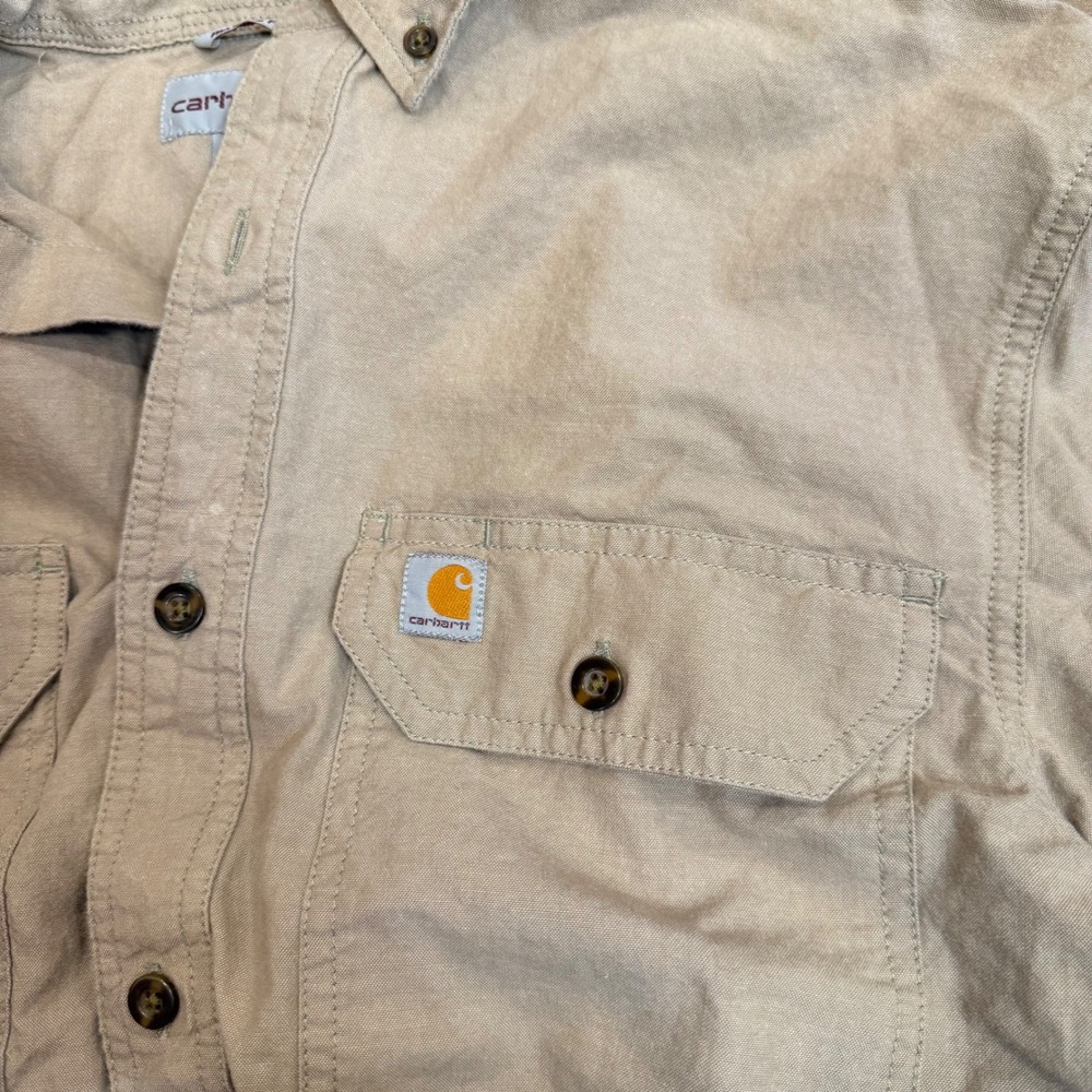 Carhartt Mens Tan Short Sleeve Button Down Work Shirt Size Medium Gorpcore Vibe - Picture 5 of 5